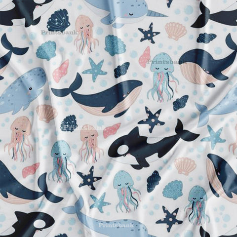 Whale Octopus Cute Kids Printed Baby Fabrics Whale Octopus Cute Kids Printed Baby Fabrics