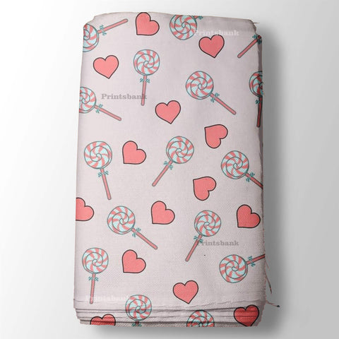Cute Heart & Lollipop Birthday Printed Fabric for Kids Cute Heart & Lollipop Birthday Printed Fabric for Kids