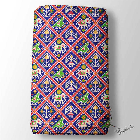 Blue Red Animal Patola Digital Printed Fabric Material Blue Red Animal Patola Digital Printed Fabric Material