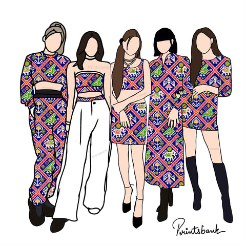 Blue Red Animal Patola Digital Printed Fabric Material Blue Red Animal Patola Digital Printed Fabric Material