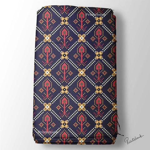 Black Red Geometrical Patola Digital Printed Fabric Material Black Red Geometrical Patola Digital Printed Fabric Material