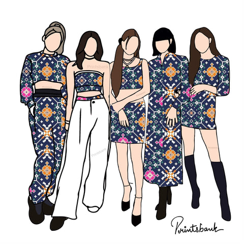 Navy Blue Multicolor Patola Digital Printed Fabric Material Navy Blue Multicolor Patola Digital Printed Fabric Material