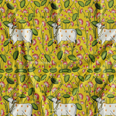Bright Yellow Pichwai Cow Print Bright Yellow Pichwai Cow Print