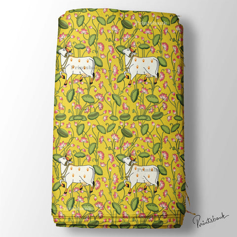 Bright Yellow Pichwai Cow Print Bright Yellow Pichwai Cow Print