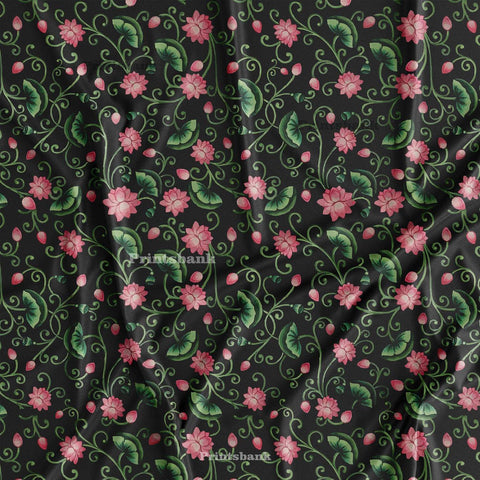 Black Pichwai Floral Jaal Printed Fabric Black Pichwai Floral Jaal Printed Fabric