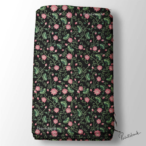 Black Pichwai Floral Jaal Printed Fabric Black Pichwai Floral Jaal Printed Fabric