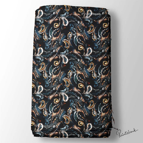 Black Abstract Paisley Printed Fabric Black Abstract Paisley Printed Fabric