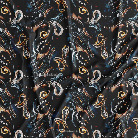Black Abstract Paisley Printed Fabric Black Abstract Paisley Printed Fabric