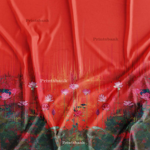 Artistic Orange Pichwai Printed Fabric Material Artistic Orange Pichwai Printed Fabric Material