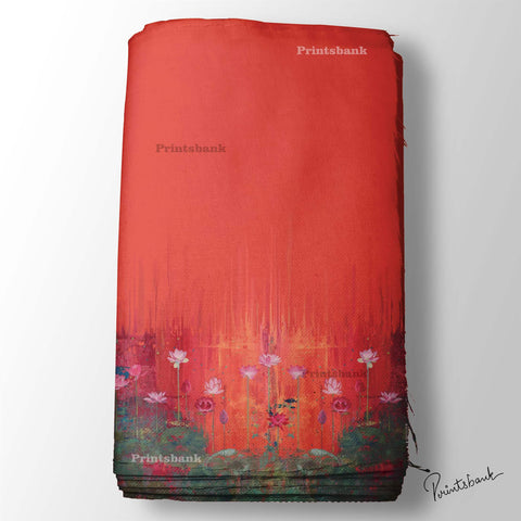 Artistic Orange Pichwai Printed Fabric Material Artistic Orange Pichwai Printed Fabric Material