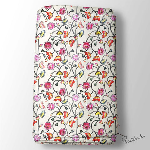 Cream Pichwai Lotus Pink Floral Jaal Cream Pichwai Lotus Pink Floral Jaal