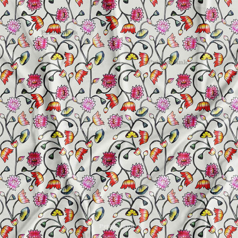Cream Pichwai Lotus Pink Floral Jaal Cream Pichwai Lotus Pink Floral Jaal