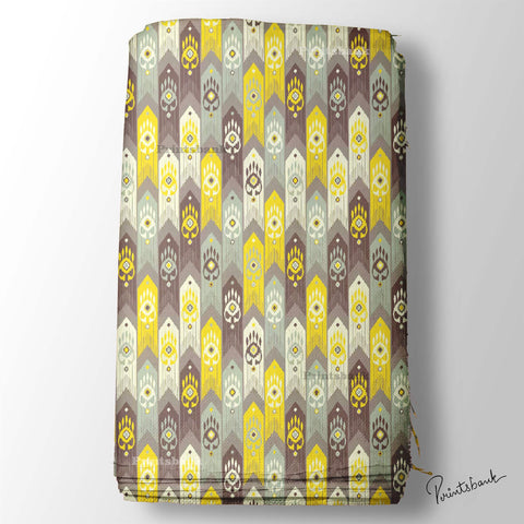 Yellow Gray Ikat Digital Printed Fabric Material Yellow Gray Ikat Digital Printed Fabric Material