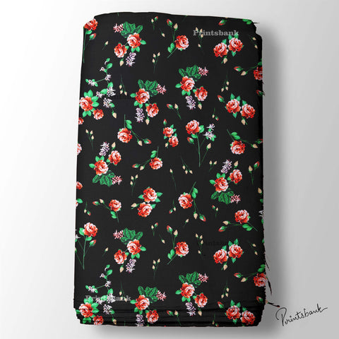 Black Pink Rose Bunches Floral Motif Material Black Pink Rose Bunches Floral Motif Material