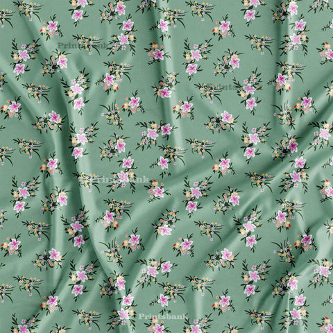 Cool Green Pink Bunches Lily Printed Clothing Material Cool Green Pink Bunches Lily Printed Clothing Material
