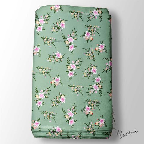 Cool Green Pink Bunches Lily Printed Clothing Material Cool Green Pink Bunches Lily Printed Clothing Material