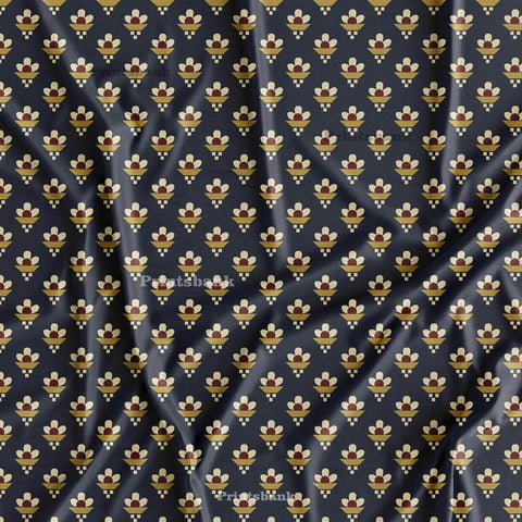 Black Blue Mini Floral Motif Fabric For Clothing Black Blue Mini Floral Motif Fabric For Clothing