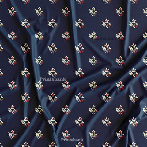 Black Blue Mini Floral Motif For Top Tunic Kurti Black Blue Mini Floral Motif For Top Tunic Kurti