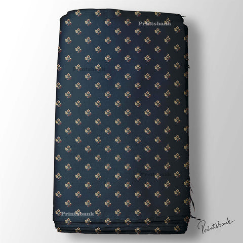 Black Blue Mini Floral Motif For Top Tunic Kurti Black Blue Mini Floral Motif For Top Tunic Kurti