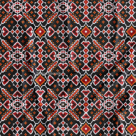 Black Orange Traditional Patola Printed Fabric For Festive Wear Black Orange Traditional Patola Printed Fabric For Festive Wear