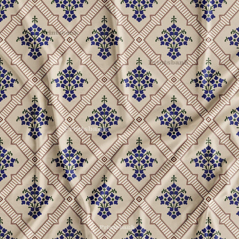 Cream Clothing Indigo Floral Motif For Dress Material Cream Clothing Indigo Floral Motif For Dress Material