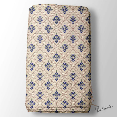 Cream Clothing Indigo Floral Motif For Dress Material Cream Clothing Indigo Floral Motif For Dress Material