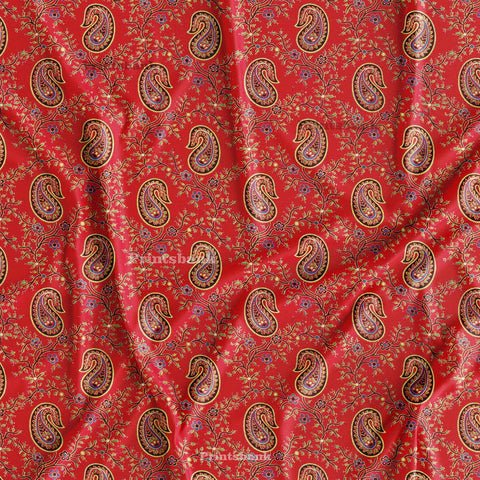 Blood Red Paisley Ethnic Digital Printed Fabric Material Blood Red Paisley Ethnic Digital Printed Fabric Material