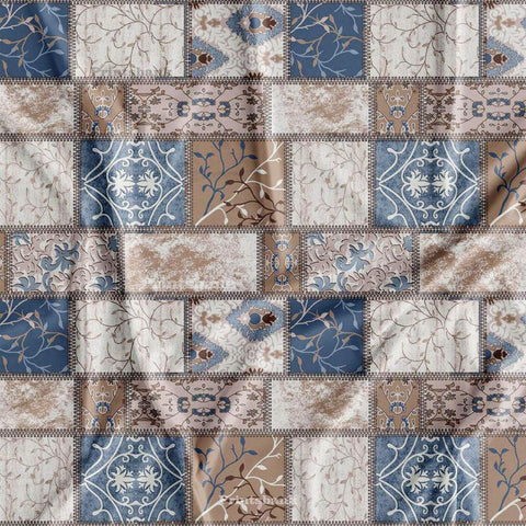 Designer Floral Tiles Digital Printed Fabric Material Designer Floral Tiles Digital Printed Fabric Material