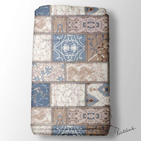 Designer Floral Tiles Digital Printed Fabric Material Designer Floral Tiles Digital Printed Fabric Material