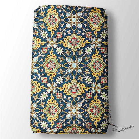 Blue Yellow Mughal Jaal Digital Printed Fabric Material Blue Yellow Mughal Jaal Digital Printed Fabric Material