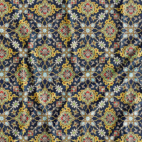 Blue Yellow Mughal Jaal Digital Printed Fabric Material Blue Yellow Mughal Jaal Digital Printed Fabric Material