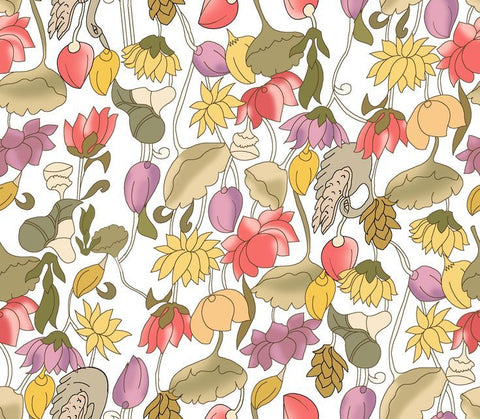 Multi Color Lotus Floral Pichwai Digital Printed Fabric Material Multi Color Lotus Floral Pichwai Digital Printed Fabric Material