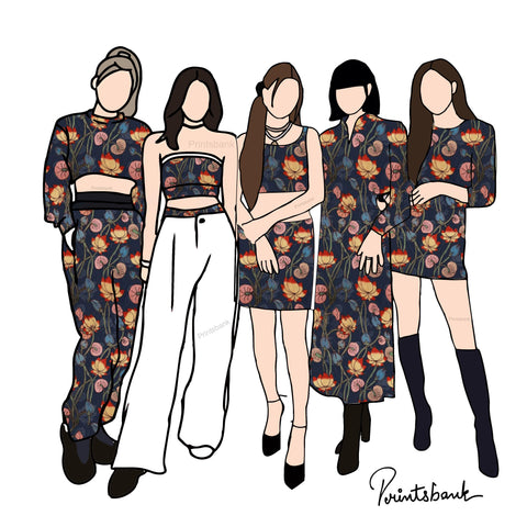 Black Lotus Floral Pichwai Digital Printed Fabric Material Black Lotus Floral Pichwai Digital Printed Fabric Material