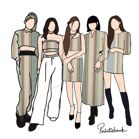 Beige Gray Multi shade Stripe Printed Fabric Material Beige Gray Multi shade Stripe Printed Fabric Material