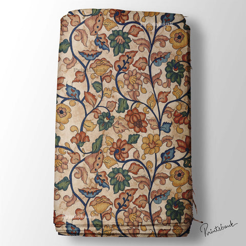 Vintage Floral Kalamkari Printed Fabric Wholesale Price