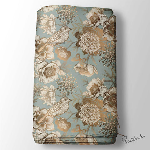 Vintage Bird Floral Digital Printed Fabric Wholesale India