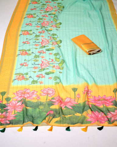 OFFER! Designer saree & sequence border Cotton Saree with Blouse