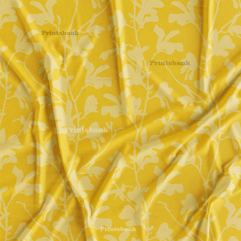 Mustered Yellow Floral Digital Printed Fabric Store Online Supplier