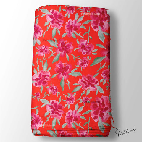 Bright Cherry Red Floral Digital Printed Good Quality Fabric Wholesale Market