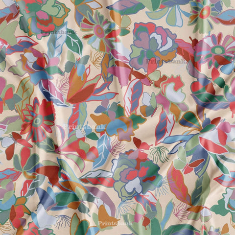 Pastel Multi Colour Floral Digital Printed Fabric Online Store In India