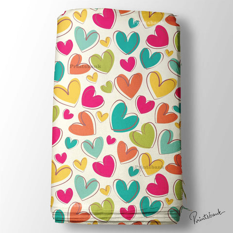 Multi Colour Love Heart Printed Fabric For Garment Manufacturer