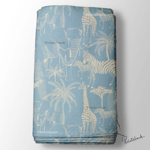 Powder Blue Animal Digital Printed Fabric Wholesaler