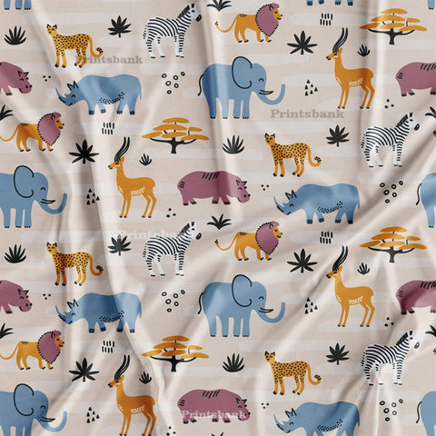Animal Digital Printed Fabric For Kid's Dress Material
