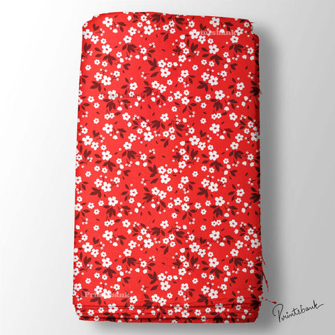 Red White Small Floral Digital Printed Fabric Online Store