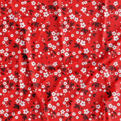 Red White Small Floral Digital Printed Fabric Online Store