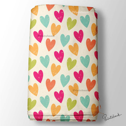 Red, Pink Blue Heart Printed Fabric Manufacturer In Surat