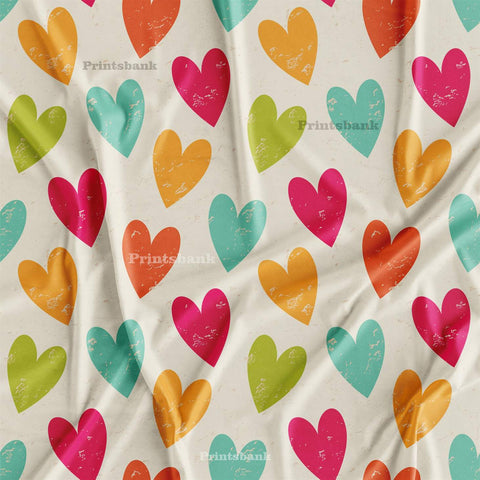 Red, Pink Blue Heart Printed Fabric Manufacturer In Surat