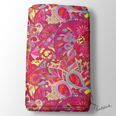 Dark Red Zara Print Fabric Manufacturer in India