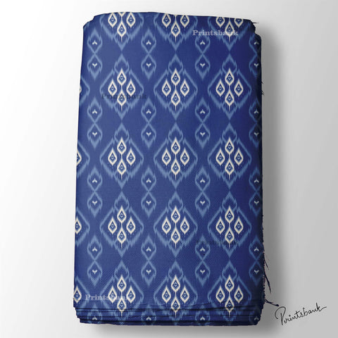Navy Blue Ikat Digital Printed Fabric Material Wholesale Price