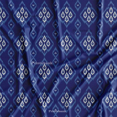Navy Blue Ikat Digital Printed Fabric Material Wholesale Price